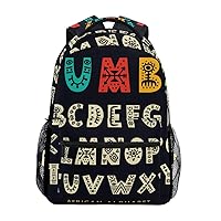 ALAZA African Print Tribal Font Ethnic Alphabet Stylish Large Backpack Personalized Laptop iPad Tablet Travel School Bag with Multiple Pockets