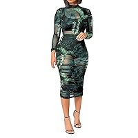 Summer Dresses for Women 2024 Vacation Trendy, Women 3PCS Crop Top Short Skirt Set with Tropical Print Sheer M