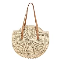 Naisicore Straw Handbag, Round Woven Crossbody Bag, Bohemia Tote Bag, Summer Beach Bag for Women (Khaki, 41x37cm)