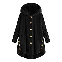 Women's Jacket Plus Size Button Plush Tops Hooded Loose Cardigan Wool Coat Winter Jacket Coats, S-5XL