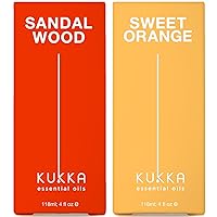 Sandalwood Essential Oils for Diffuser & Orange Essential Oil for Diffuser Set - 100% Natural Aromatherapy Grade Essential Oils Set - 2x4 fl oz - Kukka