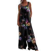 Women's Jumpsuit Summer Wide Leg long Pants Bib Overalls Casual Adjustable Strap Jumpsuits With Pockets