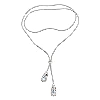 NOVICA Handmade .925 Sterling Silver Blue Topaz Lariat Necklace Style with Gems Pendant Indonesia Birthstone Gemstone 'Celuk Tears'