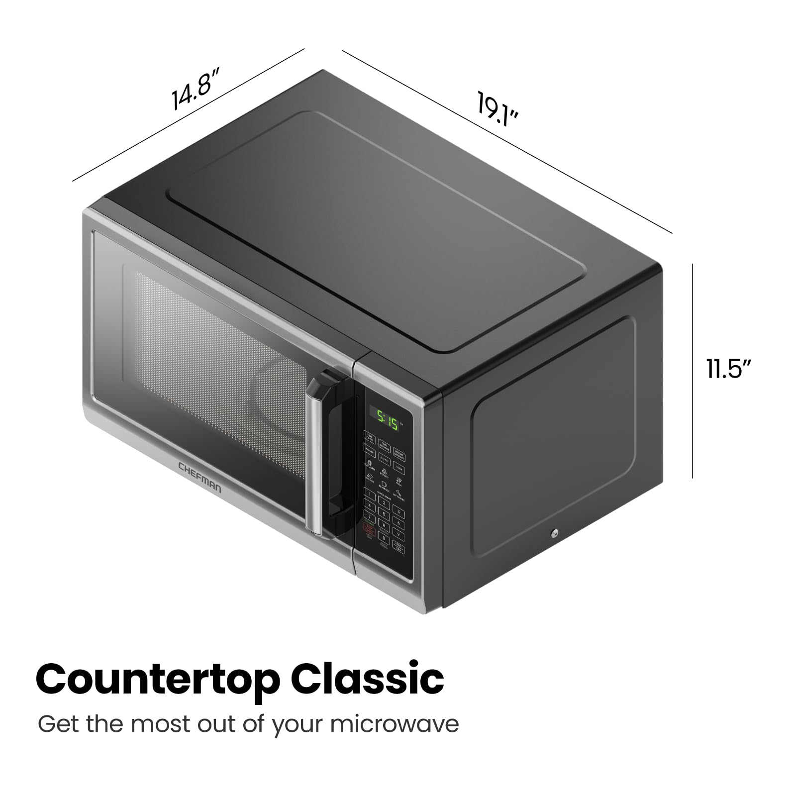Chefman Countertop Microwave Oven 0.9 Cu. Ft. Digital Stainless Steel Microwave 900 Watt with 6 Presets, Eco Mode, Mute Option, Memory Function, Child Safety Lock, Kitchen, Home, Dorm Essentials