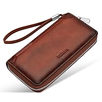 VANNANBA Men Leather Clutch Bag Zip Around Long Wallets for Men RFID Blocking Wallet (brown 01)
