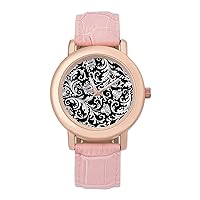 Damask Floral Pattern Classic Watches for Women Funny Graphic Pink Girls Watch Easy to Read