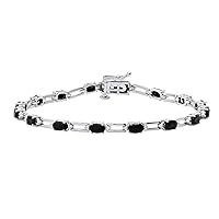 Oval Black & Round White Sapphire Tennis Bracelet for Her in 925 Sterling Silver