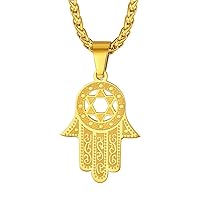 Suplight 925 Sterling Silver Jewish Star of David Necklace, Stainless Steel Gold Plated Islamic Hand of Fatima Heart Oval Allah Necklaces for Women Men (with Gift Box)