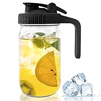 32 oz Mason Jar Pour Spout Lid - Glass Water Pitcher with Lid and Spout,Breast Milk Pitcher Airtight Seal for Freshness and Convenience,Great for Juice,Milk,Coffee,Lemonade,Drink(Black)