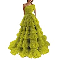 Women's One Shoulder Prom Dress Sweetheart A Line Formal Evening Gowns Multilayer Tulle Party Dresses Princess