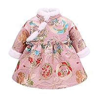 Autumn and Winter Girls' Dresses,Children's Chinese Style Thicken and Velvet New Year Clothes. (X-Large) Pink
