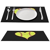 Love Softball Distressed Heart Durable Placemats Table Place Mats Washable Foldable Desk Accessories Indoor Outdoor 1 PCS