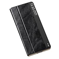Flip Case for Huawei Mate X3, Genuine Leather Case Window View Smart Hibernation Shockproof Protective Cover,Black