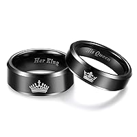 Her King His Queen Ring Black Tungsten Wedding Bands Width 6mm 8mm Size 6-13 (Price Seperated)