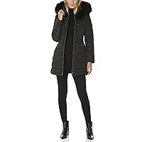 Laundry by Shelli Segal Women's Puffer Jacket with Detachable Faux Fur Hood and Large Collar