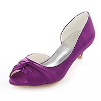 Emily Bridal Silk Wedding Shoes Peep Toe Kitten Heel Bridal Pumps Women's Purple Elegant Pleated Evening Shoes