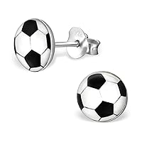 Soccer .925 Sterling Silver Tiny Stud Earrings (Hypoallergenic)