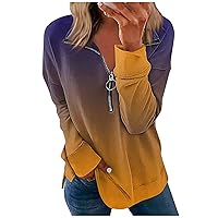 Quarter Zip Pullover Women Loose Fit Sweatshirts Gradient Lapel Pullovers Fall Fashion Long Sleeve Teen Clothes
