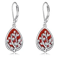 YFN Tree of Life Earrings Sterling Silver Red Onyx Drop Earrings Onyx Dangle Fashionable Jewellery Gift for Women Girls