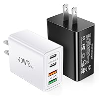 2 Pack USB C Wall Charger, 4 Port USB C Fast Charger Block, 40W Dual USB C Charger Plug Phone Charging Cube Compatible with iPhone 15 14 13 12 Pro Max, XS/XR/X, iPad,S23 S22,Google Pixel 7