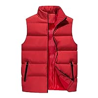 Puffer Vest,Mens Stand Collar Quilted Puffer Vest Winter Padded Vests Thick Warm Sleeveless Jacket Outerwear