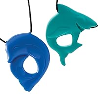 Fun and Function Shark & Dolphin Chewy Necklace Set for Light Chewers Great for Children Sensory Challenges and Special Needs Can Helps to Calm and Retain Focus Made from Food Grade Silicone Set of 2