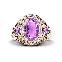 10K 14K 18K Gold 2 Carat Amethyst Engagement for Men Gold Mens Amethyst Ring Oval Cut Best Gift for Birthday Anniversary Christmas Fathers Day