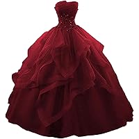Quinceanera Dresses Sparkly Layered Tulle lace Appliques Ball Gown Formal Dress with Beaded