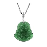 Real Simulated Green Jade Mens Women Luck Happy Green Jade Buddha Pendant Laughing Buddha Statue Gold Rope Chain Necklace Pendant Certified Grade A Jadeite Jade Hand Crafted