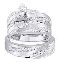 The Diamond Deal 14kt White Gold His Hers Marquise Diamond Solitaire Matching Wedding Set 3/4 Cttw