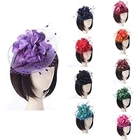 Derby Netting Mesh Headband,BOLUBILUY Feather Big Flowers Hair Band Tea Party Girls Women Wedding Bridal Fascinator Hat