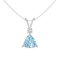 Natural Aquamarine Trillion Shape Pendant Necklace with Diamond for Women in Sterling Silver / 14K Solid Gold/Platinum