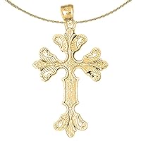 14K Yellow Gold Floral Cross Pendant with 18