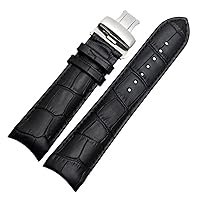 Strap Steel Buckle Strap Wrist Bracelet 22 Mm 23 Mm 24 Mm Curved End Leather Strap Leather Watch Band (Color : with Buckle Black, Size : 23mm)