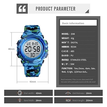 Dayllon Kids Digital Watch Outdoor Sports 50M Waterproof Electronic Watches Alarm Clock 12/24 H Stopwatch Calendar Boy Girl Wristwatch