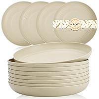 Wheat Straw Plates - 8 Inch Unbreakable Dinner Plates Set of 8 - Dishwasher & Microwave Safe Plastic Plates Reusable - Lightweight Small Plates for kitchen,R.V. (Beige)