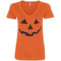 Threadrock Women's Halloween Pumpkin Face V-Neck T-Shirt