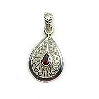 Natural Pear Cut Birthstone Garnet Pendant Necklaces Sterling Silver Indian Handcrafted Jewelry