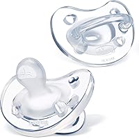 Chicco PhysioForma 100% Soft Silicone One Piece Pacifier for Babies aged 16-24 months | Orthodontic Nipple Supports Breathing | BPA & Latex Free | Reusable Sterilizing Case | Clear, 2pk