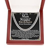 MJG Chain Promise Necklace Gift For Boyfriend/Husband, Christmas Gift For Him From Girlfriend/Wife Promise Necklace To My Man Present Chain Necklace with Message Card Stainless Steel with Mahogany Luxury Box
