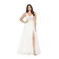 Blondie Nites Womens Ivory Rhinestone Zippered Sheer Corset-Style Mesh Lined Floral Sleeveless V Neck Full-Length Party Gown Dress Juniors 9