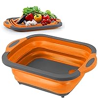 Collapsible Cutting Board - Portable Multi-Purpose Dish Tub - Washing and Draining Fruits and Veggies with Food-Grade Sink Storage - Multifunctional Basket for BBQ, Picnic,Camping and Sink (Orange)