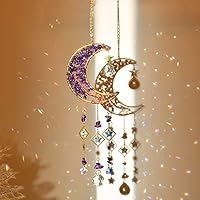 Tree of Life Crystal Wind Chime Handmade Moon Crystal Suncatcher Star Crystal Prisms Hanging Window Decoration for Garden Home Yard Christmas Hanging Decor Gift-Purple