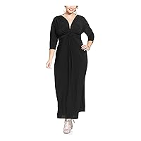 Womens Plus Matte Jersey 3/4 Sleeves Evening Dress Black 2X