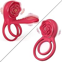 Vibrating Cock Ring with Rose Clitoral Stimulator, Pleasure Penis Ring Vibrator Couples Adult Sex Toys for Men Women, 7 Vibrations Male Couple Sex Toy Clitoris Vibrator, Cock Rings Vibrators for Men