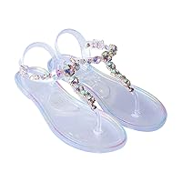 Womens Beach Jelly Shoes Summer Flat Slide Sandals Slip On Crystal Soft Hollow Flats Nonslip Soft Bottom (Color : Transparent, Size : 39)