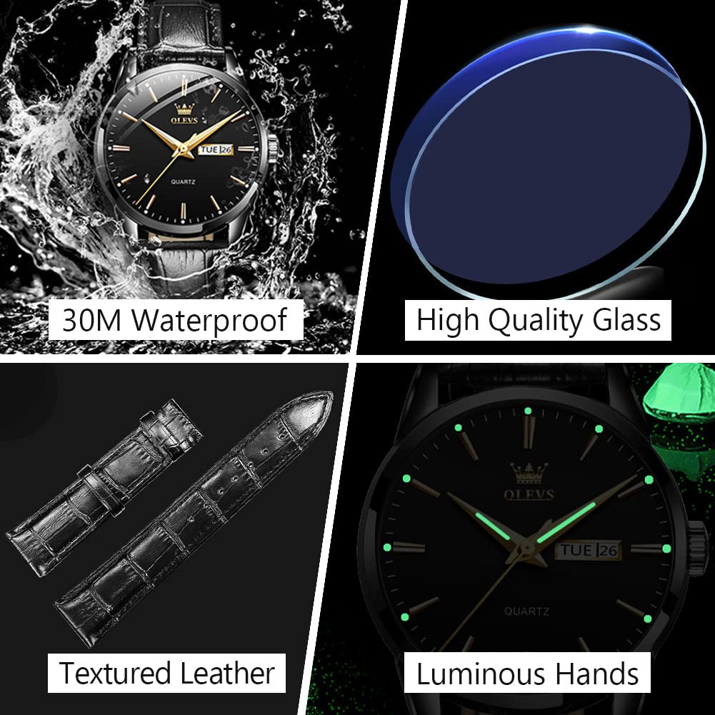 Men's Simple Watch with Day and Date, Stainless Steel Analog Quartz Watches for Men, Classic Luminous Hands Men's Dress Watches, Black/White/Blue Dial