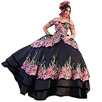 Mollybridal Fashion 3D Floral Printed Flowers Satin Ball Gown Quinceanera Prom Dress Off Shoulder with Sleeves 2024