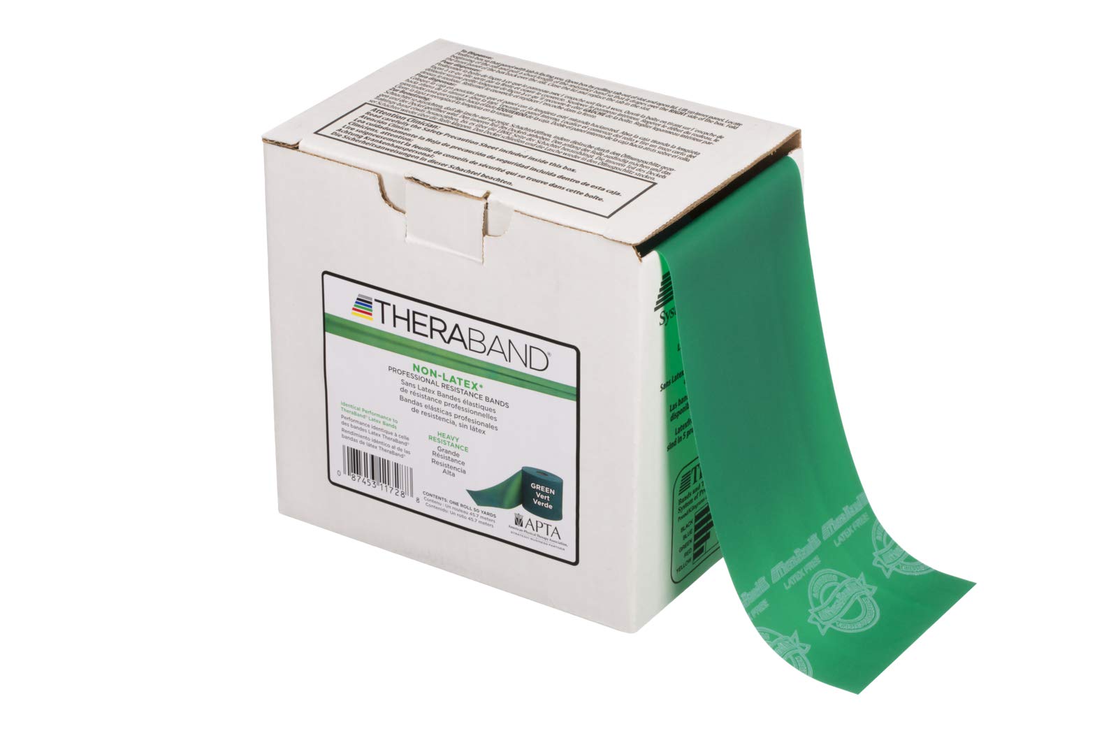 THERABAND Resistance Band 50 Yard Roll, Heavy Green Non-Latex Professional Elastic Bands For Upper & Lower Body Exercise, Physical Therapy, Pilates, & Rehab, Dispenser Box, Intermediate Level 1