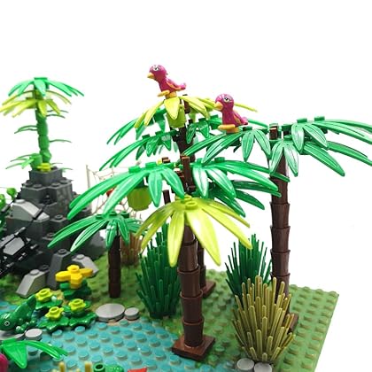 ZHX Rainforest Jungle Bridge Building Block Toys with 2pcs Baseplates(10x10 inches Each) Garden Bricks Accessories Bush Flowers Animals Coconut Trees for Classic Brick Block Toys